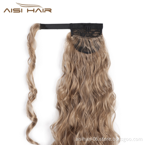 Aisi Hair Wholesale Long Wavy Wrap Around Ponytail Hairpieces Long Body Wave Brown Synthetic Ponytails Hair Extensions For Women